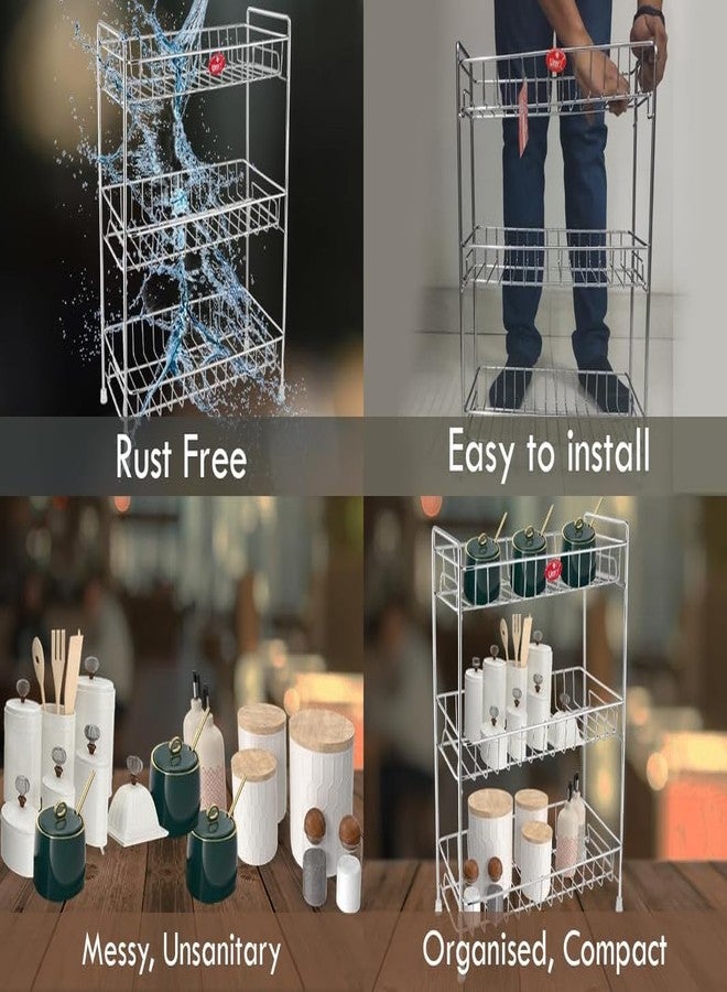 Unify Stainless Steel 3 Tier Kitchen Countertop Spice Container Organizer Rack with Shelf Liner for Kitchen/Cabinet/Pantry/Office (Rectangle), 39L x 19.5B x 50H cm - Image 5